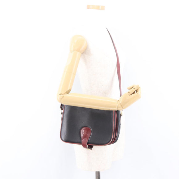 CELINE Schultertasche Leder Schwarz Gold Auth gh2064
