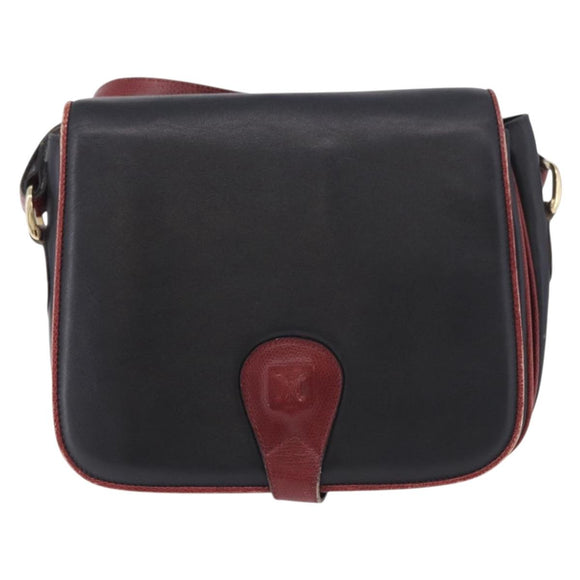 CELINE Schultertasche Leder Schwarz Gold Auth gh2064