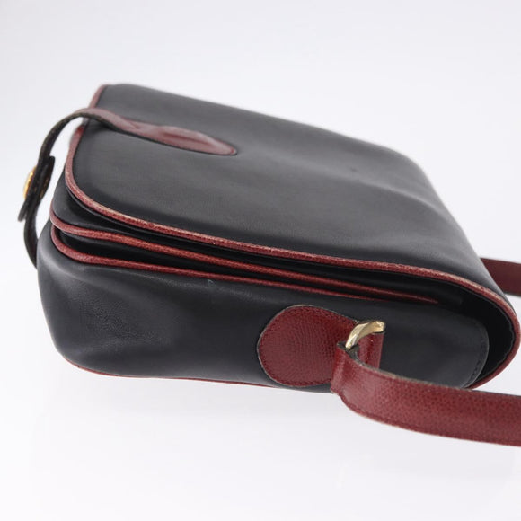 CELINE Schultertasche Leder Schwarz Gold Auth gh2064
