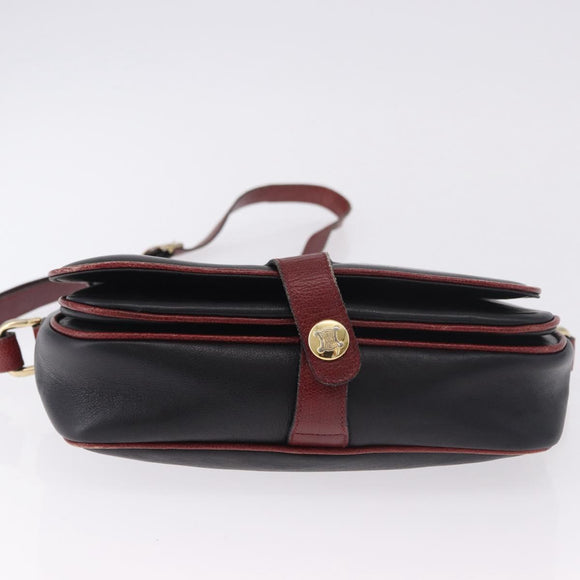 CELINE Schultertasche Leder Schwarz Gold Auth gh2064
