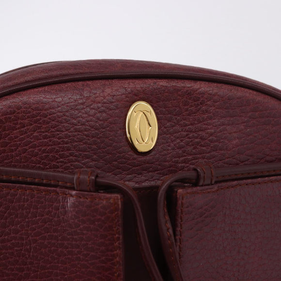 CARTIER Must Line Umhängetasche Leder Bordeaux Gold Auth gh2065