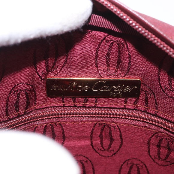 CARTIER Must Line Umhängetasche Leder Bordeaux Gold Auth gh2065