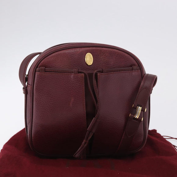 CARTIER Must Line Umhängetasche Leder Bordeaux Gold Auth gh2065