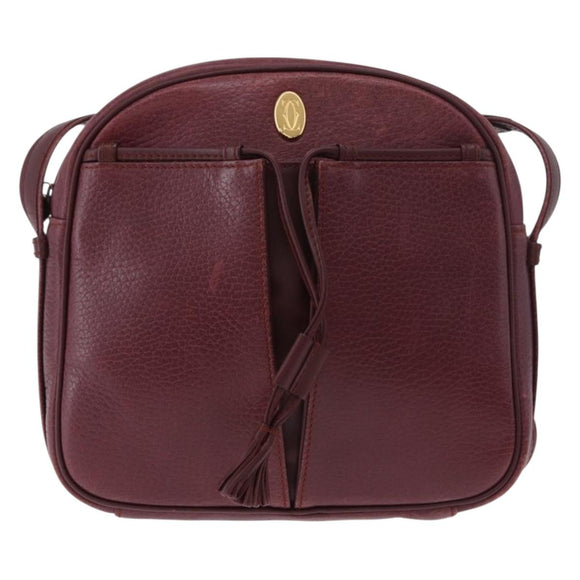 CARTIER Must Line Umhängetasche Leder Bordeaux Gold Auth gh2065