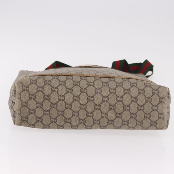 GUCCI GUCCI Plus Supreme Web Sherry Line Tote Bag PVC Beige Gold Auth gh2067
