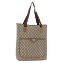 GUCCI GUCCI Plus Supreme Web Sherry Line Tote Bag PVC Beige Gold Auth gh2067-1