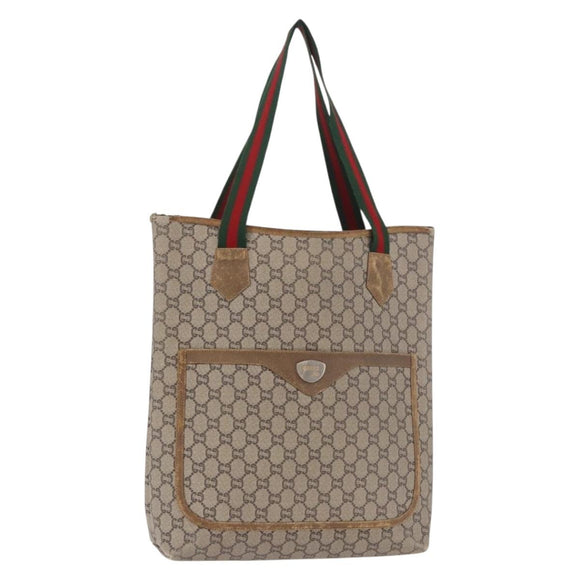 GUCCI GUCCI Plus Supreme Web Sherry Line Tote Bag PVC Beige Gold Auth gh2067