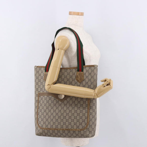 GUCCI GUCCI Plus Supreme Web Sherry Line Tote Bag PVC Beige Gold Auth gh2067