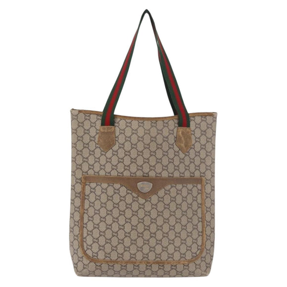 GUCCI GUCCI Plus Supreme Web Sherry Line Tote Bag PVC Beige Gold Auth gh2067