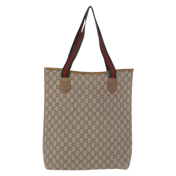 GUCCI GUCCI Plus Supreme Web Sherry Line Tote Bag PVC Beige Gold Auth gh2067