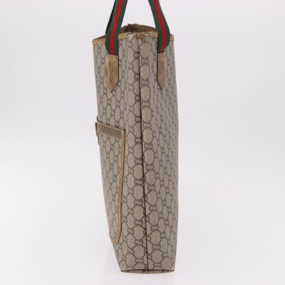 GUCCI GUCCI Plus Supreme Web Sherry Line Tote Bag PVC Beige Gold Auth gh2067