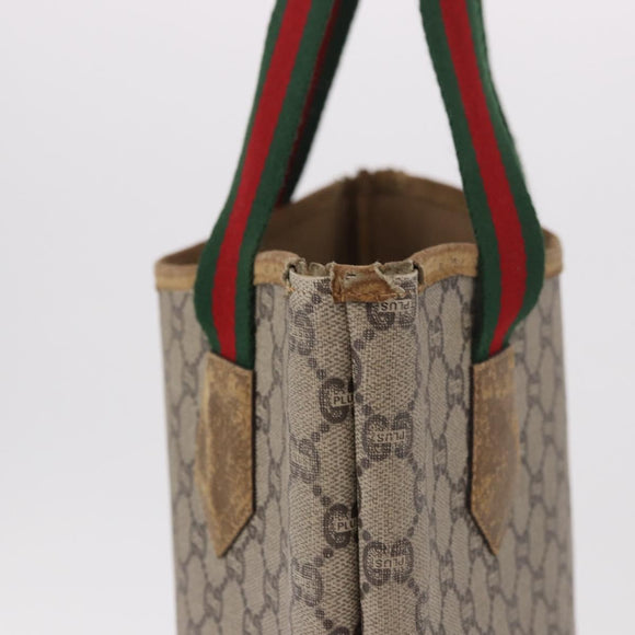 GUCCI GUCCI Plus Supreme Web Sherry Line Tote Bag PVC Beige Gold Auth gh2067