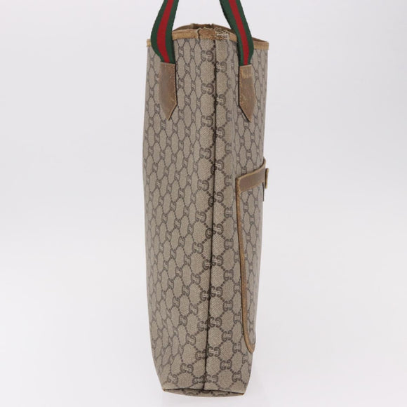 GUCCI GUCCI Plus Supreme Web Sherry Line Tote Bag PVC Beige Gold Auth gh2067