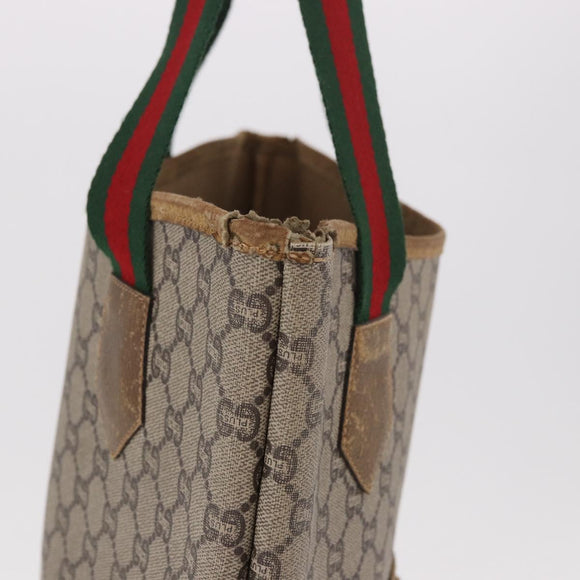 GUCCI GUCCI Plus Supreme Web Sherry Line Tote Bag PVC Beige Gold Auth gh2067