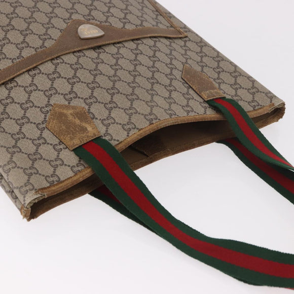 GUCCI GUCCI Plus Supreme Web Sherry Line Tote Bag PVC Beige Gold Auth gh2067