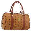 MCM Vicetos Logogram Boston Bag PVC Leather Brown Gold Auth gh2068-1