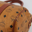 MCM Vicetos Logogram Boston Bag PVC Leather Brown Gold Auth gh2068-14