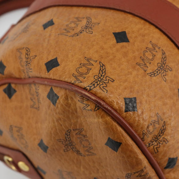 MCM Vicetos Logogram Boston Bag PVC Leather Brown Gold Auth gh2068