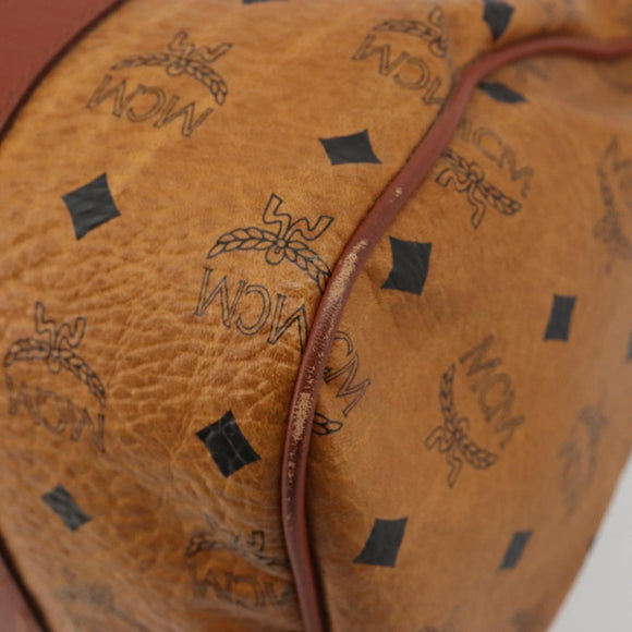 MCM Vicetos Logogram Boston Bag PVC Leather Brown Gold Auth gh2068