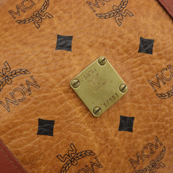 MCM Vicetos Logogram Boston Bag PVC Leather Brown Gold Auth gh2068