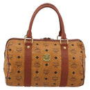 MCM Vicetos Logogram Boston Bag PVC Leather Brown Gold Auth gh2068-13
