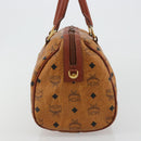 MCM Vicetos Logogram Boston Bag PVC Leather Brown Gold Auth gh2068-3