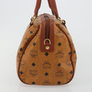 MCM Vicetos Logogram Boston Bag PVC Leather Brown Gold Auth gh2068-4