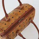 MCM Vicetos Logogram Boston Bag PVC Leather Brown Gold Auth gh2068-6
