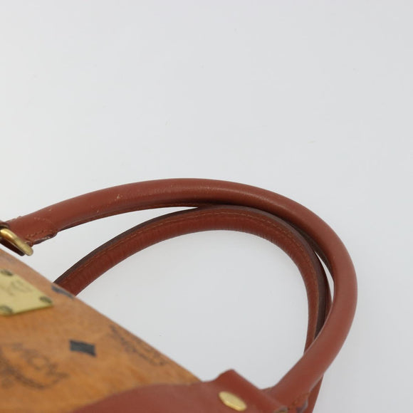 MCM Vicetos Logogram Boston Bag PVC Leather Brown Gold Auth gh2068