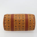 MCM Vicetos Logogram Boston Bag PVC Leather Brown Gold Auth gh2068-5
