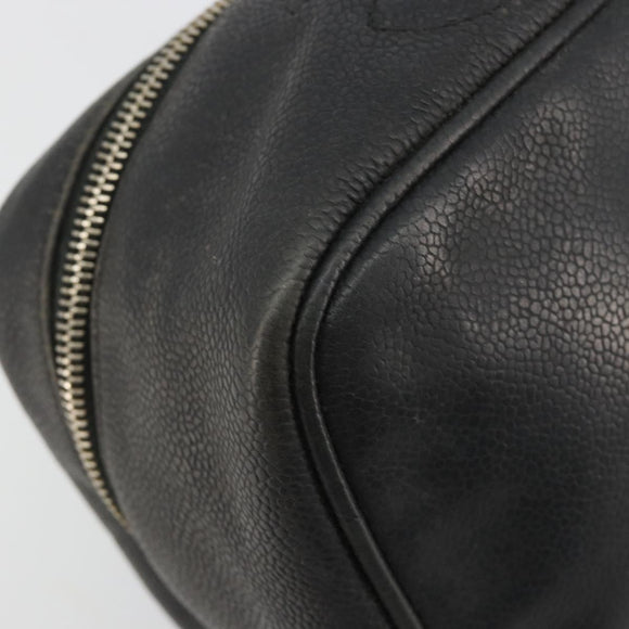 CHANEL Vanity Hand Bag Caviar Skin Black Gold CC Auth gh2069