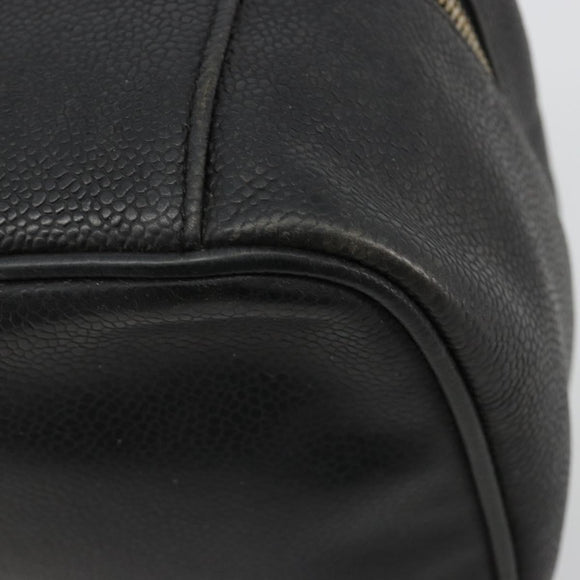 CHANEL Vanity Hand Bag Caviar Skin Black Gold CC Auth gh2069