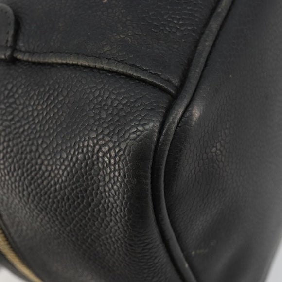 CHANEL Vanity Hand Bag Caviar Skin Black Gold CC Auth gh2069