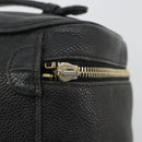 CHANEL Vanity Hand Bag Caviar Skin Black Gold CC Auth gh2069-9