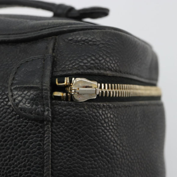 CHANEL Vanity Hand Bag Caviar Skin Black Gold CC Auth gh2069