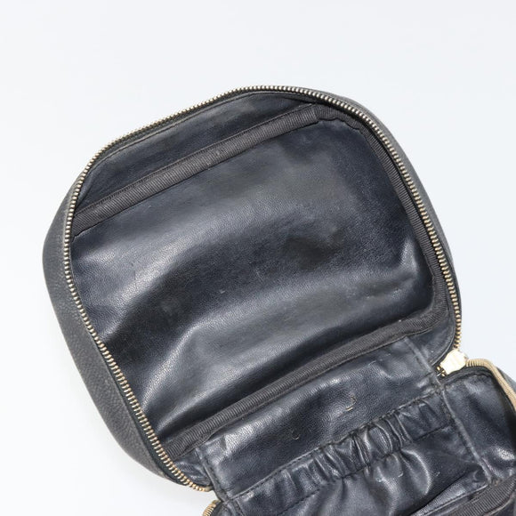 CHANEL Vanity Hand Bag Caviar Skin Black Gold CC Auth gh2069