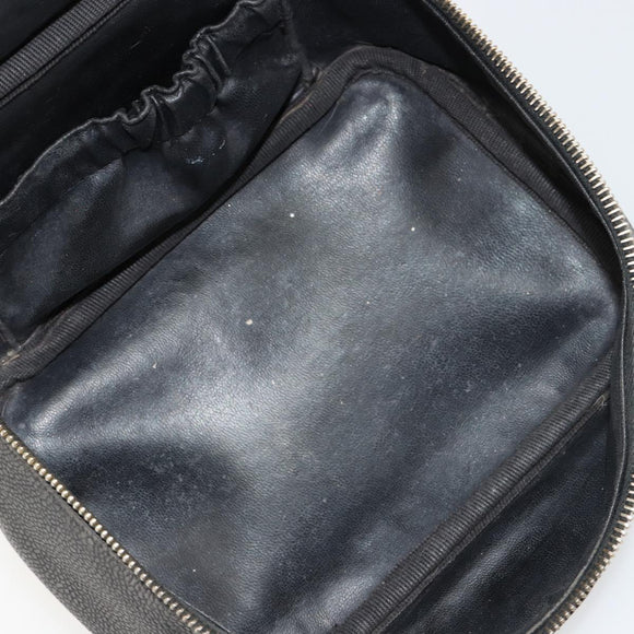 CHANEL Vanity Hand Bag Caviar Skin Black Gold CC Auth gh2069