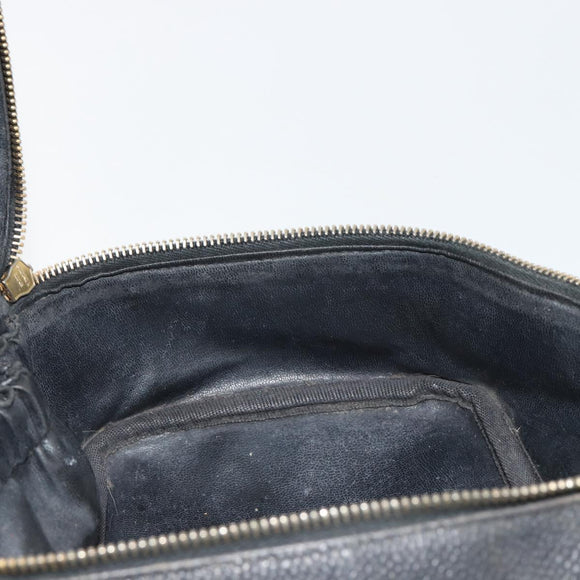 CHANEL Vanity Hand Bag Caviar Skin Black Gold CC Auth gh2069