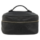 CHANEL Vanity Hand Bag Caviar Skin Black Gold CC Auth gh2069-13