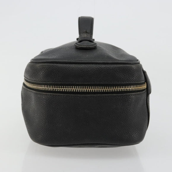 CHANEL Vanity Hand Bag Caviar Skin Black Gold CC Auth gh2069