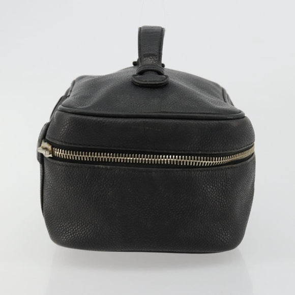 CHANEL Vanity Hand Bag Caviar Skin Black Gold CC Auth gh2069