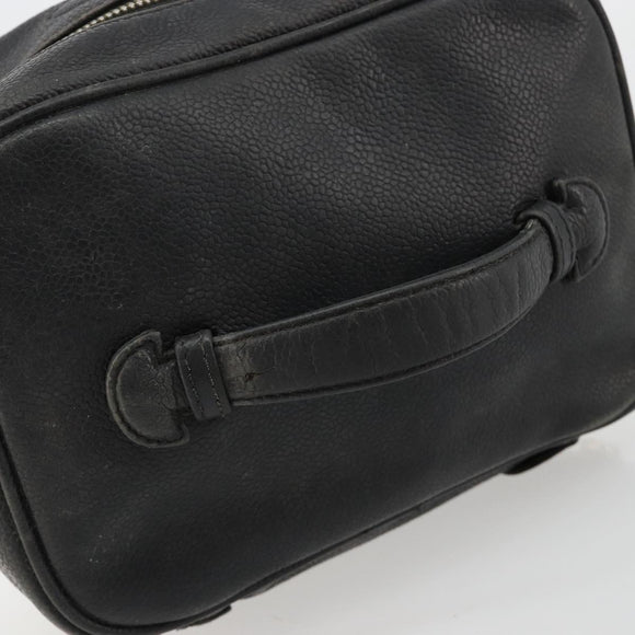 CHANEL Vanity Hand Bag Caviar Skin Black Gold CC Auth gh2069