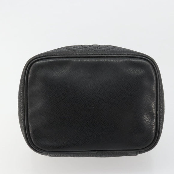CHANEL Vanity Hand Bag Caviar Skin Black Gold CC Auth gh2069