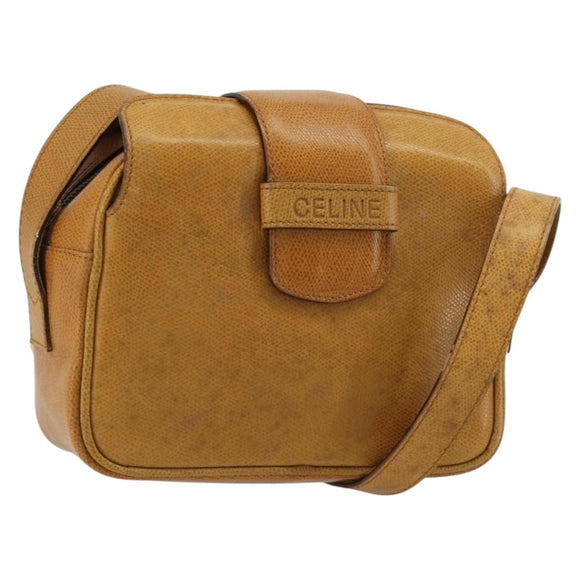 CELINE Shoulder Bag Leather Yellow Gold Auth gh2070