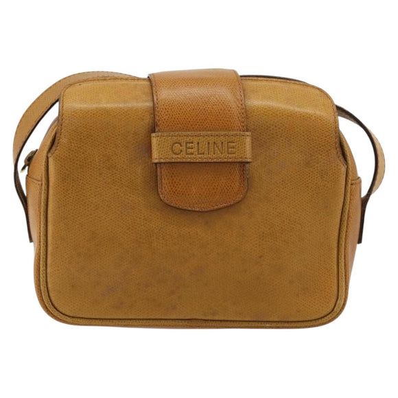 CELINE Shoulder Bag Leather Yellow Gold Auth gh2070