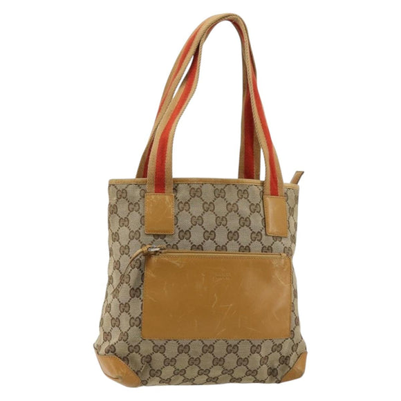 GUCCI GG Canvas Tragetasche Beige Silber 019 0402 Auth gh2071