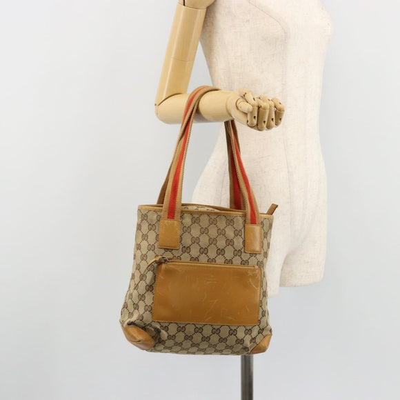 GUCCI GG Canvas Tragetasche Beige Silber 019 0402 Auth gh2071