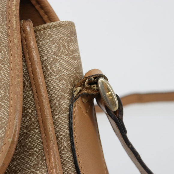 CELINE Macadam Canvas Schoudertas PVC Beige Goud Auth gh2072