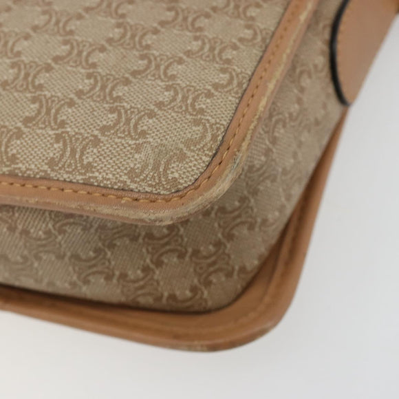 CELINE Macadam Canvas Schoudertas PVC Beige Goud Auth gh2072