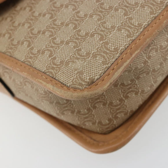 CELINE Macadam Canvas Schoudertas PVC Beige Goud Auth gh2072